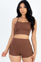 Cargar imagen en el visor de la galería, Ribbed Cami Crop Top &amp; Ruched Shorts Set