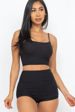 Cargar imagen en el visor de la galería, Ribbed Cami Crop Top &amp; Ruched Shorts Set