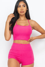 Cargar imagen en el visor de la galería, Ribbed Cami Crop Top &amp; Ruched Shorts Set