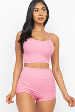 Cargar imagen en el visor de la galería, Ribbed Cami Crop Top &amp; Ruched Shorts Set