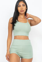 Cargar imagen en el visor de la galería, Ribbed Cami Crop Top &amp; Ruched Shorts Set