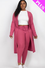 Cargar imagen en el visor de la galería, Plus Size Ribbed Long Cardigan &amp; Leggings Set