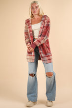 Load image into Gallery viewer, VERY J Fuzzy Plaid Long Sleeve Hooded Jacket