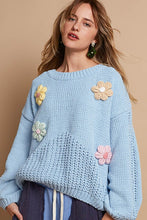 Load image into Gallery viewer, Crochet Flower Round Neck Dropped Shoulder Sweater