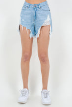 Cargar imagen en el visor de la galería, American Bazi High Waist Fringed Hem Denim Shorts