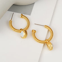 Charger l&#39;image dans la galerie, Rope Cat&#39;s Eye Stone C-Hoop Earrings