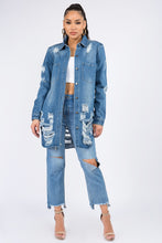Load image into Gallery viewer, American Bazi Distressed Button Down Denim Shirt Jacket