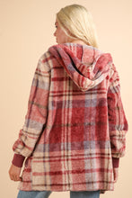 Load image into Gallery viewer, VERY J Fuzzy Plaid Long Sleeve Hooded Jacket