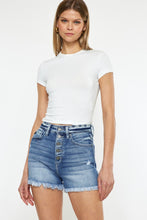 Cargar imagen en el visor de la galería, Kancan Button Fly High Rise Raw Hem Denim Shorts