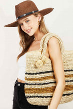 Charger l&#39;image dans la galerie, Fame Striped Straw Braided Tote Bag