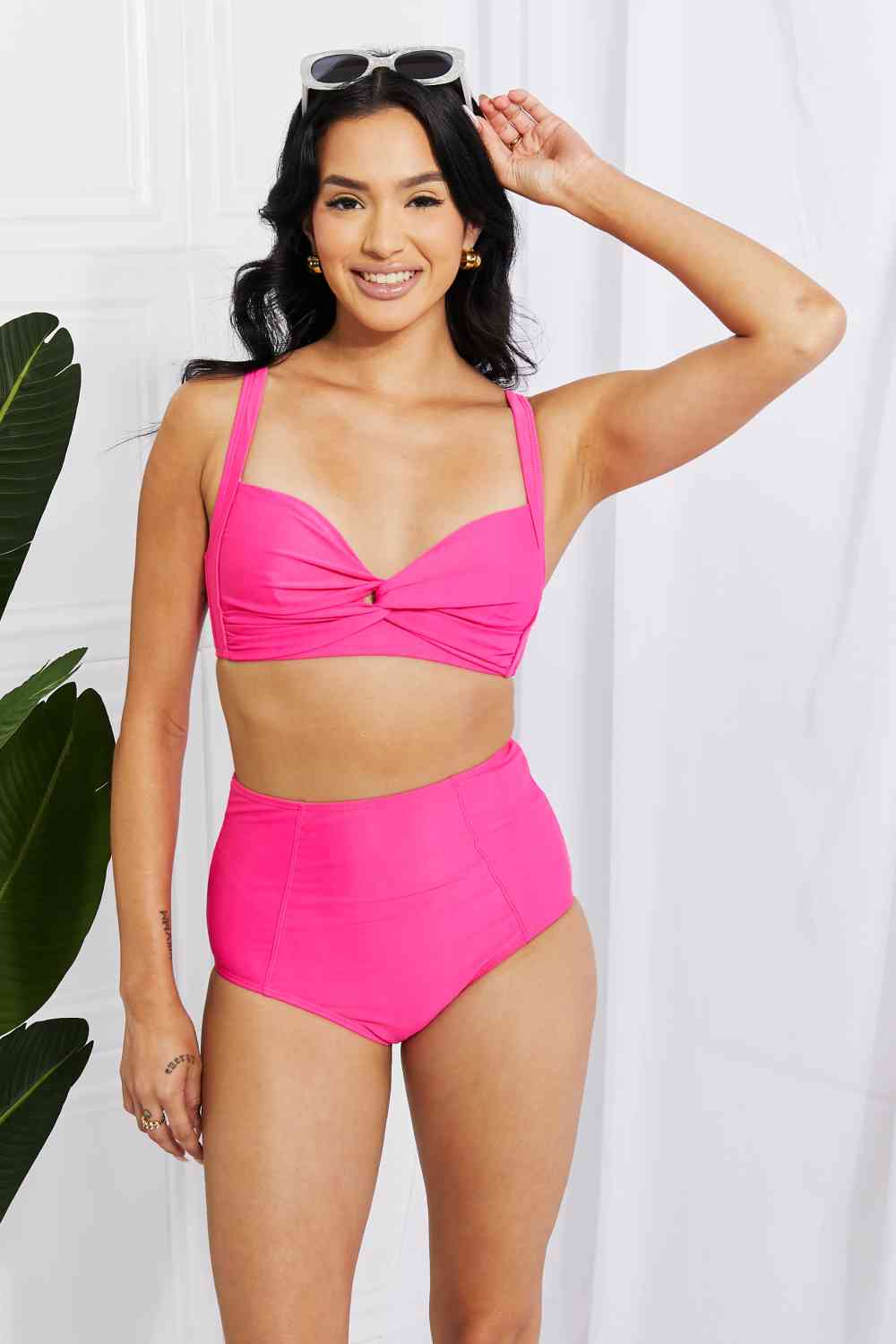 Marina West Swim Take A Dip Twist High-Rise Bikini in Pink