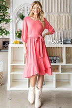 Load image into Gallery viewer, Reborn J Tie Front Ruffle Hem Dress (Coral)