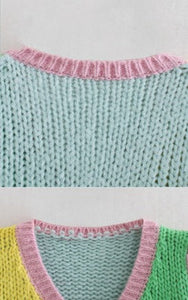 Color Block Crop Knit Sweater