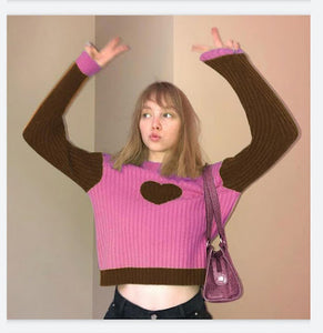 Casual Heart Design Color Block Sweater