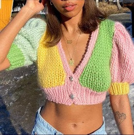 Color Block Crop Knit Sweater