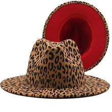 Load image into Gallery viewer, Unisex Leopard Fedora Wide Brim Two Tone Retro Fedora Hat