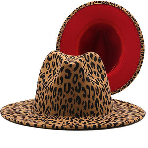 Unisex Leopard Fedora Wide Brim Two Tone Retro Fedora Hat