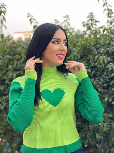 Casual Heart Design Color Block Sweater