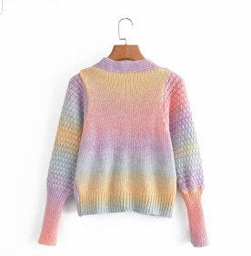 Cute Handmade Rainbow Knitted Cardigan Sweater
