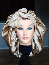 Charger l&#39;image dans la galerie, Luxury Jumbo Satin Silk Bonnet with Wide Stretch Tie, Single Lined