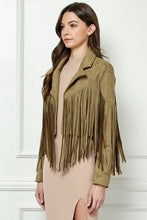 Load image into Gallery viewer, Suede Fringe Long Sleeve Moto Jacket
