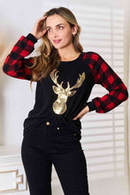 Cargar imagen en el visor de la galería, Heimish Full Size Sequin Reindeer Graphic Plaid Top