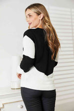 Load image into Gallery viewer, Woven Right Two-Tone Openwork Rib-Knit Sweater