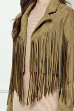 Load image into Gallery viewer, Suede Fringe Long Sleeve Moto Jacket