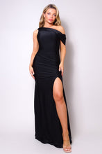 Load image into Gallery viewer, One Shoulder Draped Side Slit Maxi Dress