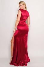 Load image into Gallery viewer, Sleeveless Power Shoulder Slitted Maxi Dress (Burgundy)