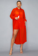 Load image into Gallery viewer, Chiffon Button Down Long Sleeve Side Slit Long Top With Short Set