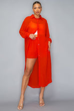 Cargar imagen en el visor de la galería, Chiffon Button Down Long Sleeve Side Slit Long Top With Short Set