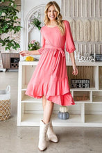 Load image into Gallery viewer, Reborn J Tie Front Ruffle Hem Dress (Coral)