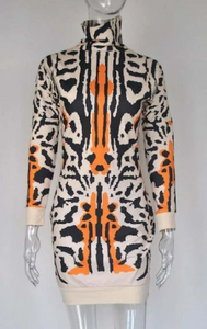 Sexy Popular Element Leopard Print Sweater Dress