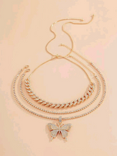 Charger l&#39;image dans la galerie, 3pcs Rhinestone Butterfly Pendant Necklace