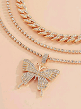 Cargar imagen en el visor de la galería, 3pcs Rhinestone Butterfly Pendant Necklace