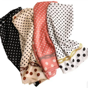 Satin Silk Scarf Women Fashion Shawl Polka Dots Prints Silky Wraps 180x90cm, Women head Hijab, Head Wrap