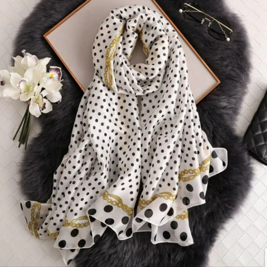Satin Silk Scarf Women Fashion Shawl Polka Dots Prints Silky Wraps 180x90cm, Women head Hijab, Head Wrap