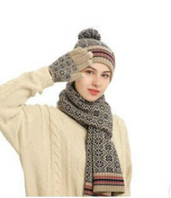 Load image into Gallery viewer, Unisex Winter 3 Pcs Pompom Beanie Hat, Long Scarf, Touch Screen Gloves Set