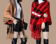 Load image into Gallery viewer, Women Open Winter Poncho, Women Fashion Winter Poncho with Long Sleeves, Winter Cape, Sweater Wrap Shawl, One Size fit Most
