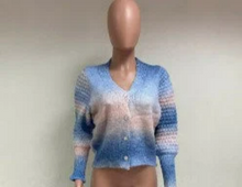 Cargar imagen en el visor de la galería, Cute Handmade Rainbow Knitted Cardigan Sweater