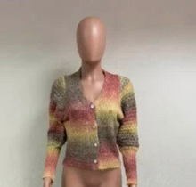 Cargar imagen en el visor de la galería, Cute Handmade Rainbow Knitted Cardigan Sweater