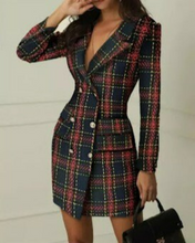 Load image into Gallery viewer, Red and Burgundy Plaid Blazer Dress