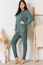 Charger l&#39;image dans la galerie, Basic Bae Full Size Ribbed Round Neck High-Low Slit Top and Pants Set